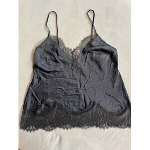 Victorias Secret Black Satin Lace Cami Top Womens Size Large Adjustable